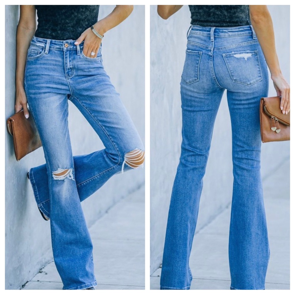 BOHO STRETCH DISTRESSED FLARE JEANS